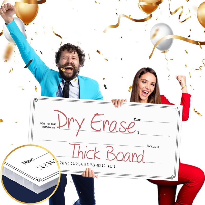Pixelverse Design Giant Dry Erase Check - 16" x 32", Reusable Big Oversized Blank Check for Presentation - Great Photo-Op for Fundraisers, Charity & Donation Events - Image 1